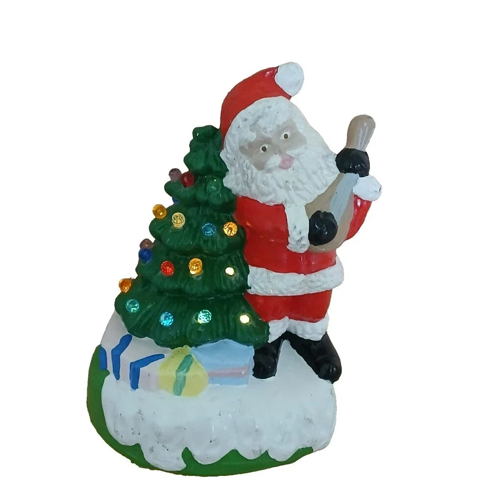 Santa Claus Figurine on Lighted Christmas Tree Holiday Decoration Ceramic 5.5